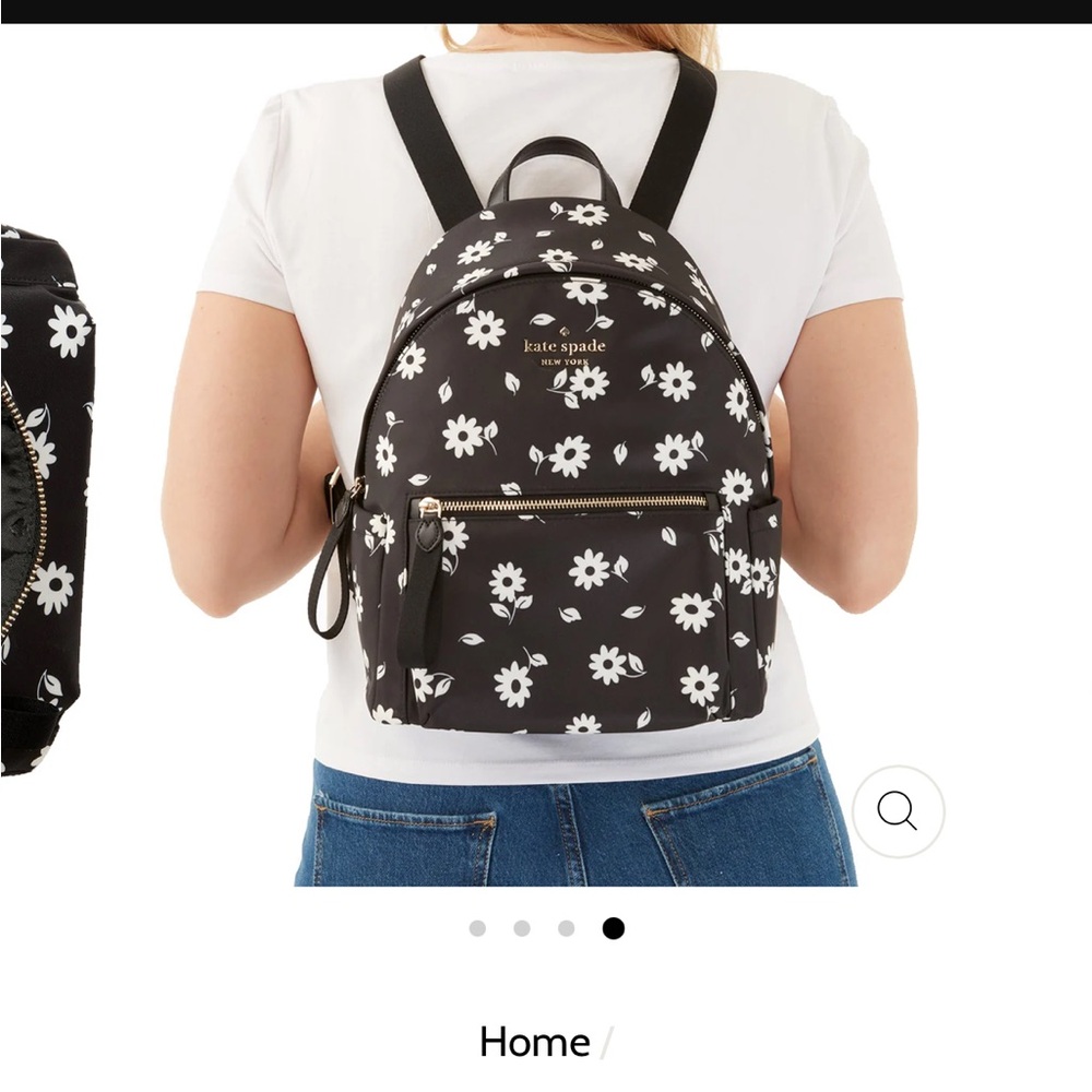 Kate Spade Chelsie Daisy black and White Floral Backpack purse